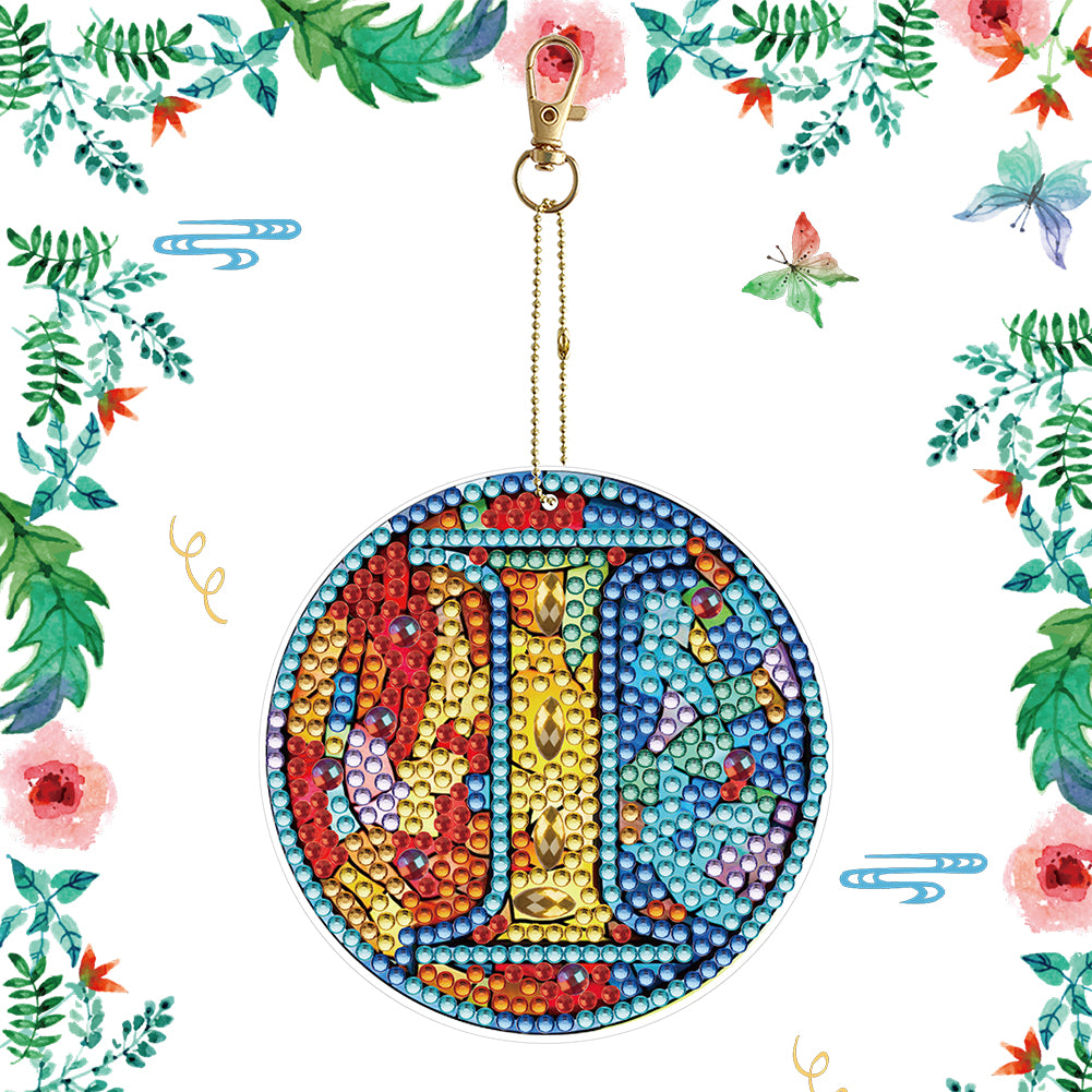 A-Z 26 Letters Double Sided Special Shape Diamond Painting Keychain Pendant (I)