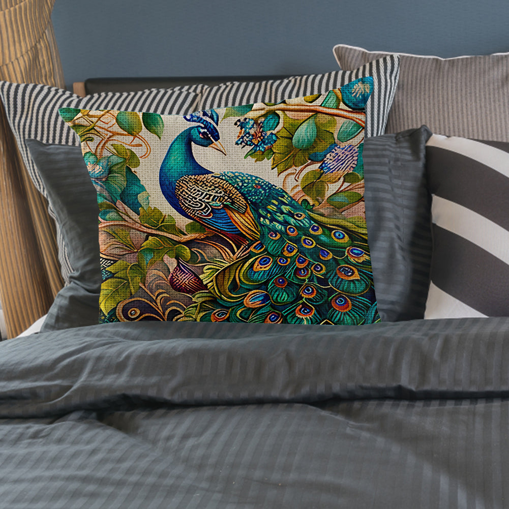 17.72x17.72In Peacock Cross Stitch Stamped Pillow Cover with Zip for Adults (#1)