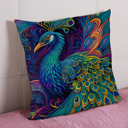 17.72x17.72In Peacock Cross Stitch Stamped Pillow Cover with Zip for Adults (#4)