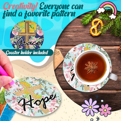 8PCS Acrylic Cross and Good Words Diamond Painting DIY Coaster for Adults Kids