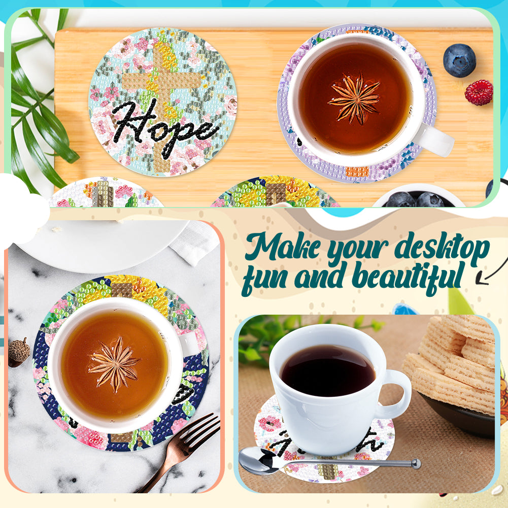 8PCS Acrylic Cross and Good Words Diamond Painting DIY Coaster for Adults Kids