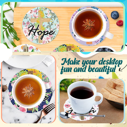 8PCS Acrylic Cross and Good Words Diamond Painting DIY Coaster for Adults Kids