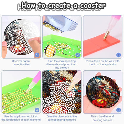 8PCS Wooden Diamond Painting Coasters Kits for Adults Kids Beginner (Dragon)