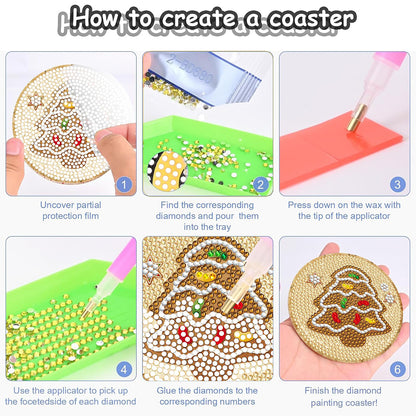 8PCS Wooden Diamond Painting Coasters Kits for Adults Kids (Gingerbread Man)