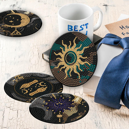 8PCS Wooden Diamond Painting Coasters Kits for Adults Kid(Mystery Star and Moon)