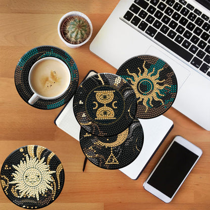 8PCS Wooden Diamond Painting Coasters Kits for Adults Kid(Mystery Star and Moon)
