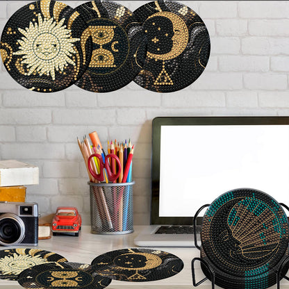 8PCS Wooden Diamond Painting Coasters Kits for Adults Kid(Mystery Star and Moon)