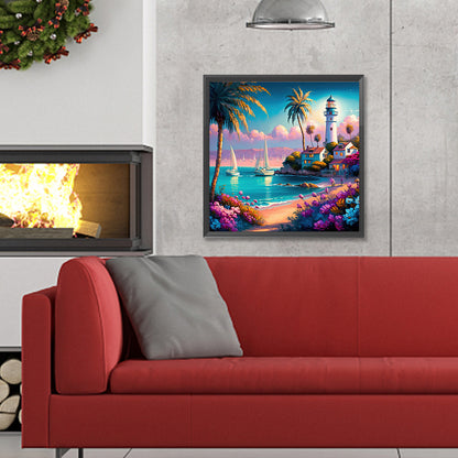 Beach Lighthouse - Full Round Drill Diamond Painting 30*30CM