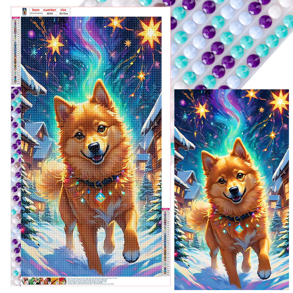 Dogs Running Under The Aurora - Full Round Drill Diamond Painting 40*70CM