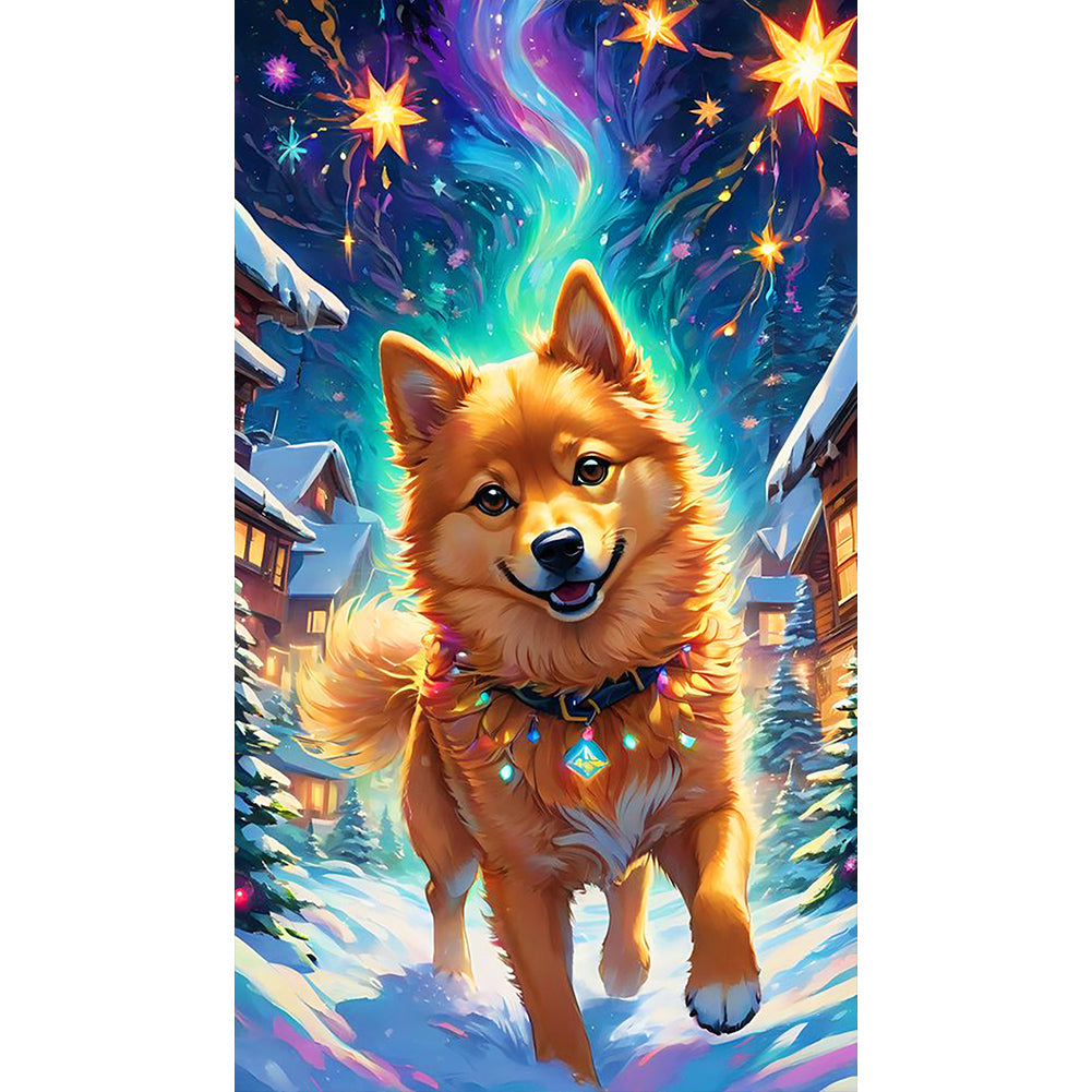 Dogs Running Under The Aurora - Full Round Drill Diamond Painting 40*70CM