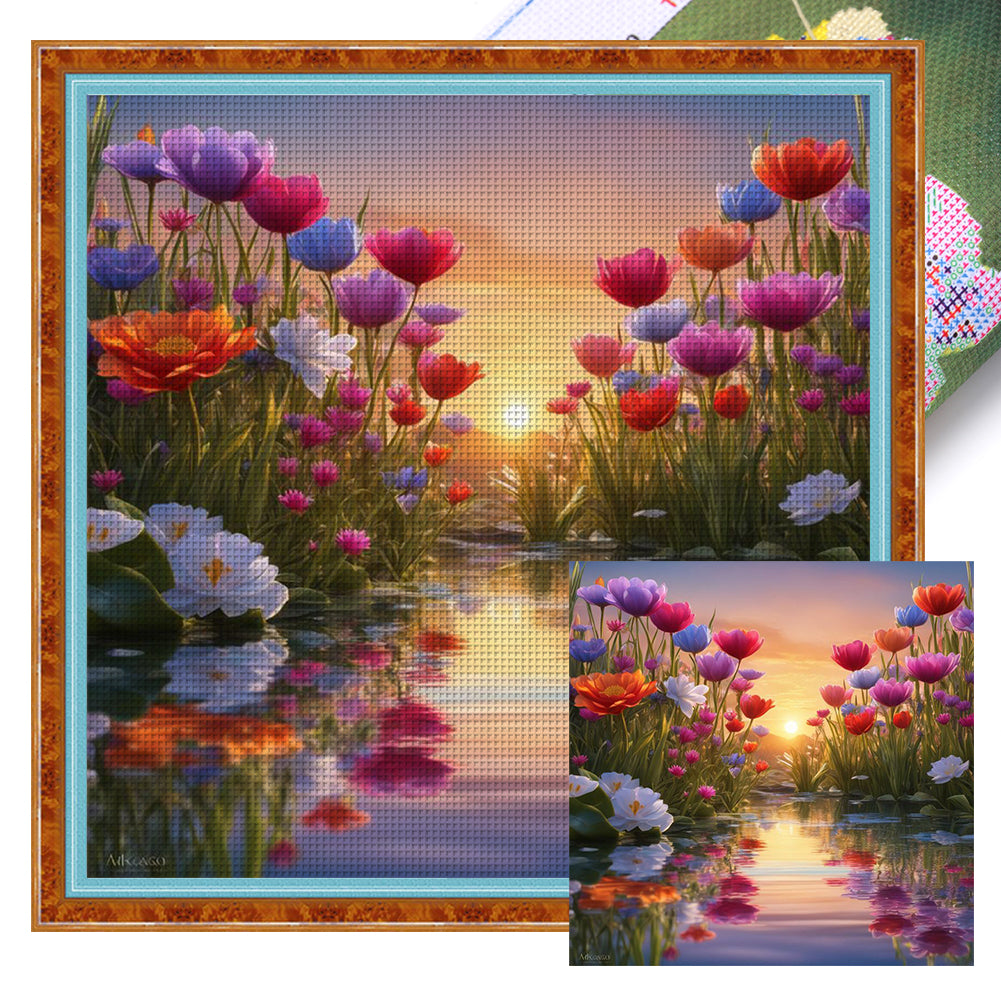 Riverside Of Flowers - 11CT Stamped Cross Stitch 50*50CM