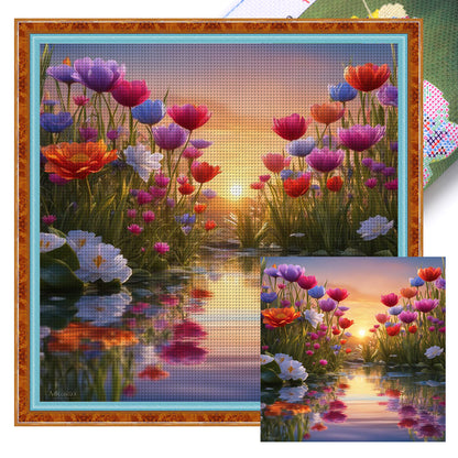 Riverside Of Flowers - 11CT Stamped Cross Stitch 50*50CM
