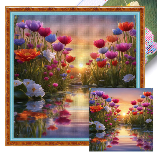Riverside Of Flowers - 11CT Stamped Cross Stitch 50*50CM