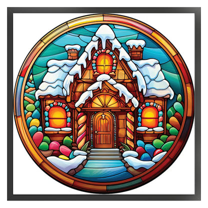 Glass Painting-Christmas House - 18CT Stamped Cross Stitch 20*20CM