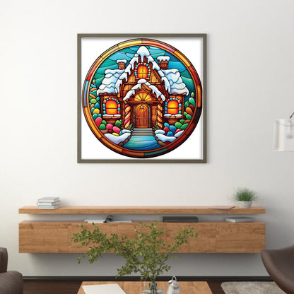Glass Painting-Christmas House - 18CT Stamped Cross Stitch 20*20CM