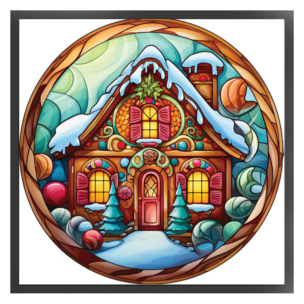 Glass Painting-Christmas House - 18CT Stamped Cross Stitch 20*20CM