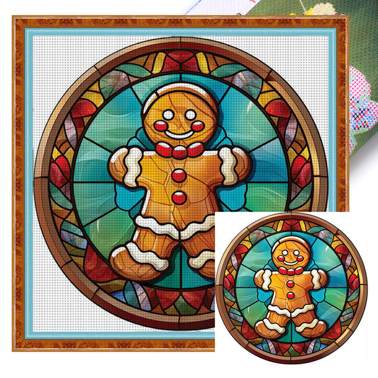 Glass Painting-Christmas Gingerbread Man - 18CT Stamped Cross Stitch 20*20CM