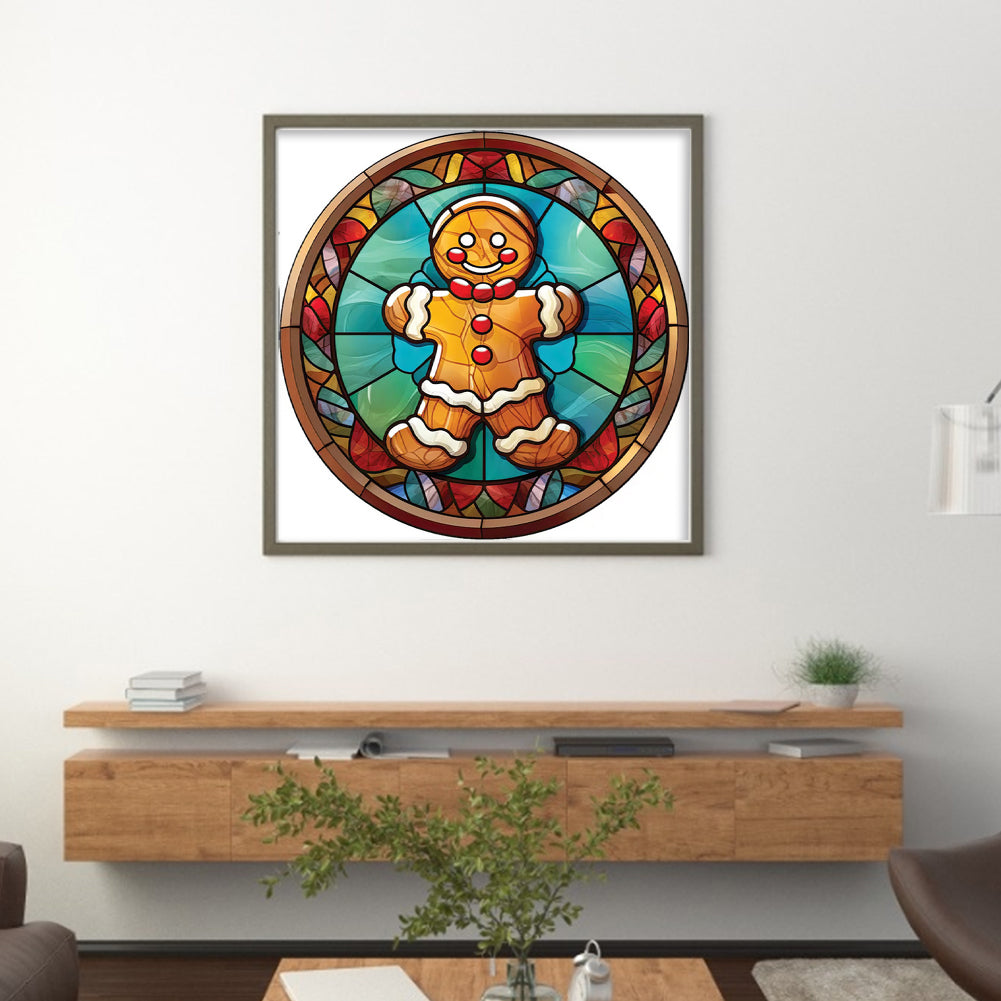 Glass Painting-Christmas Gingerbread Man - 18CT Stamped Cross Stitch 20*20CM