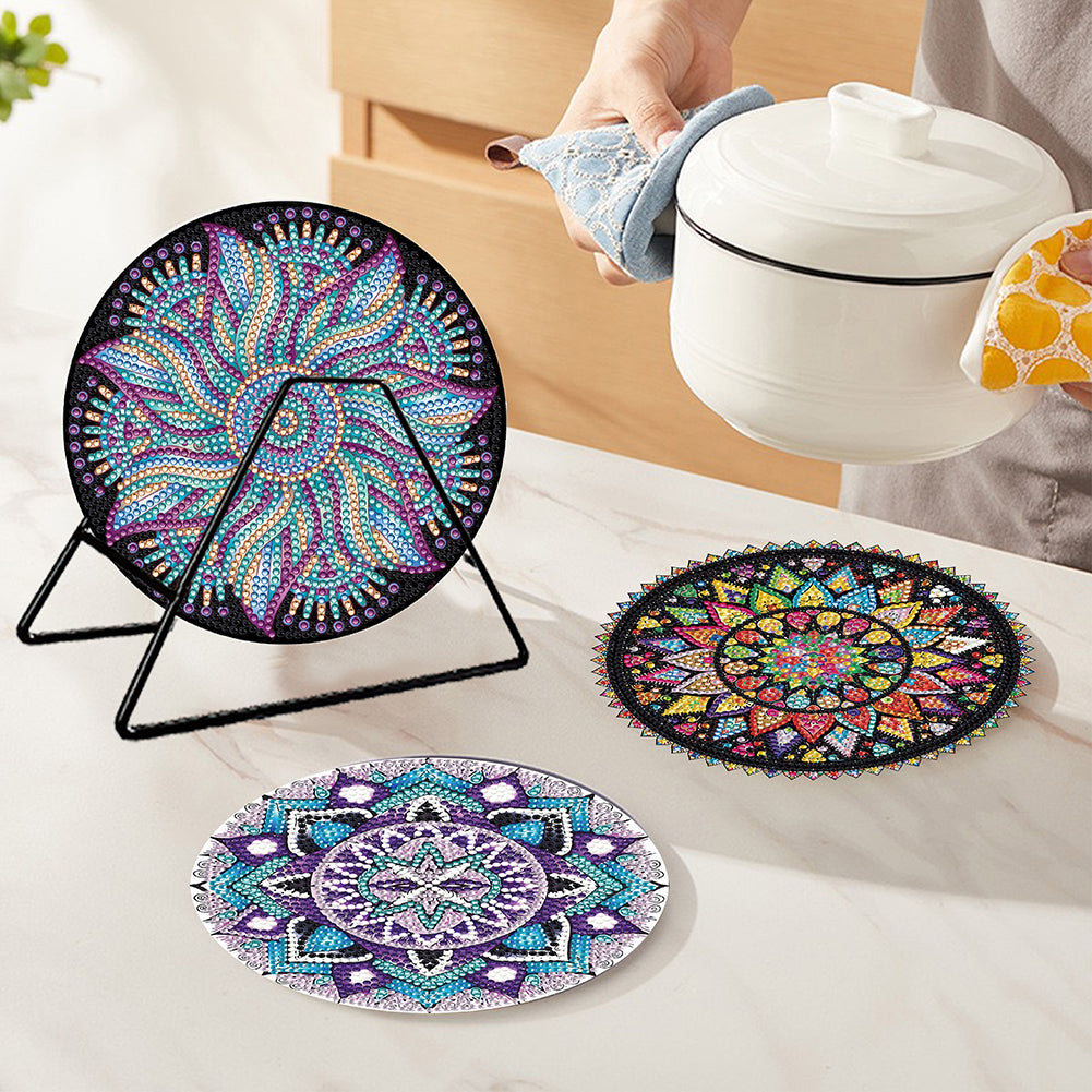 4PCS Wooden Diamond Painted Placemats for Dining Table Decor (Datura #5)