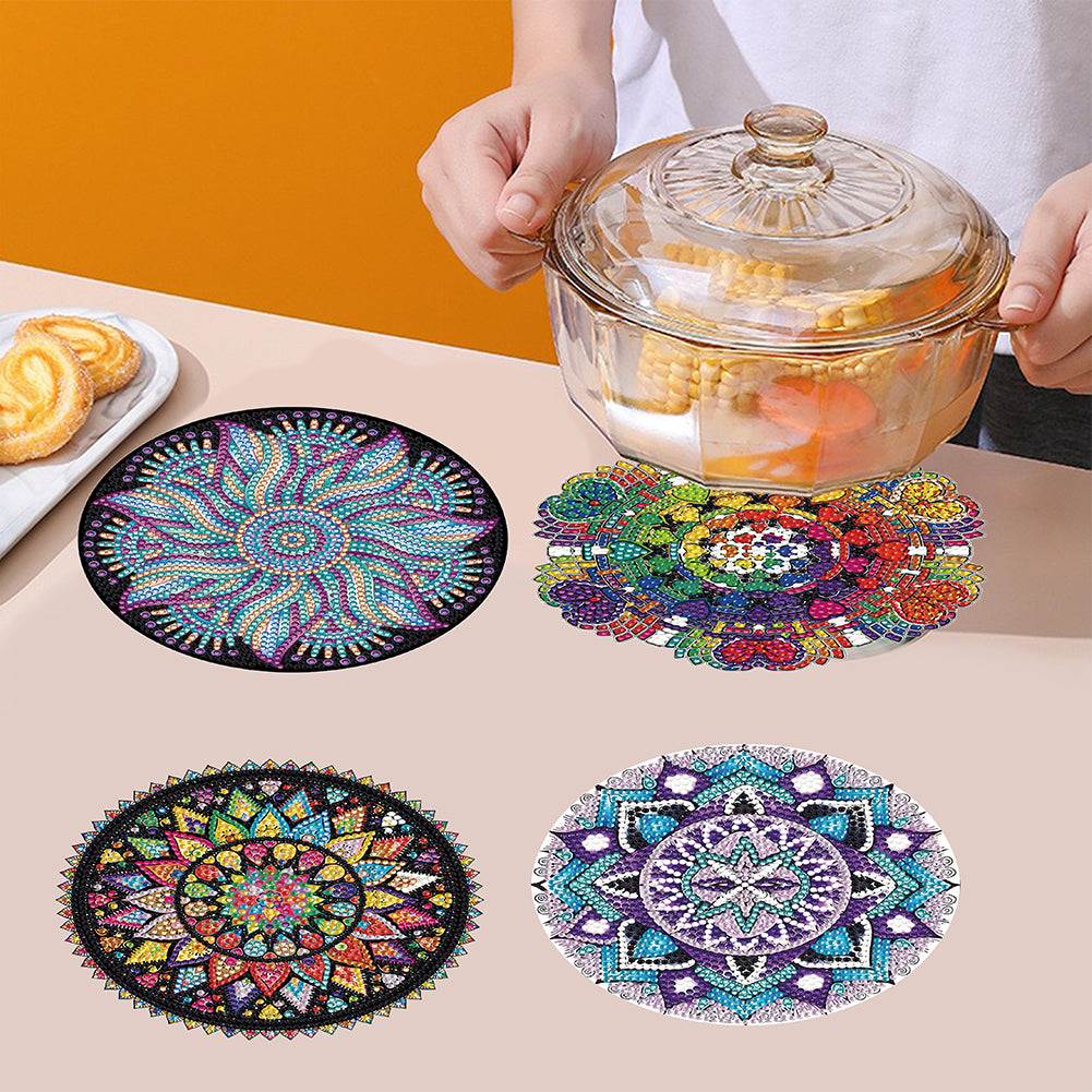 4PCS Wooden Diamond Painted Placemats for Dining Table Decor (Datura #5)