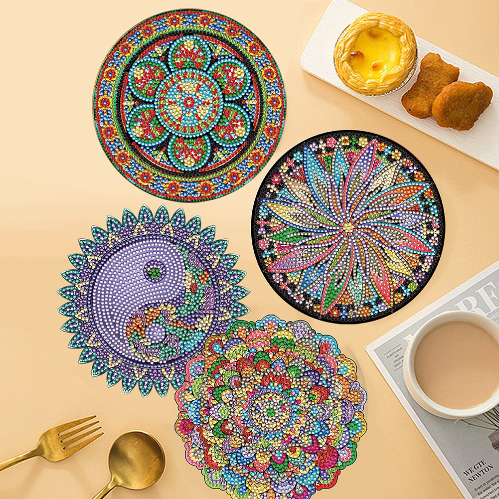 4PCS Wooden Diamond Painted Placemats for Dining Table Decor (Datura #8)