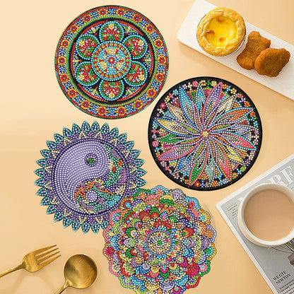 4PCS Wooden Diamond Painted Placemats for Dining Table Decor (Datura #8)