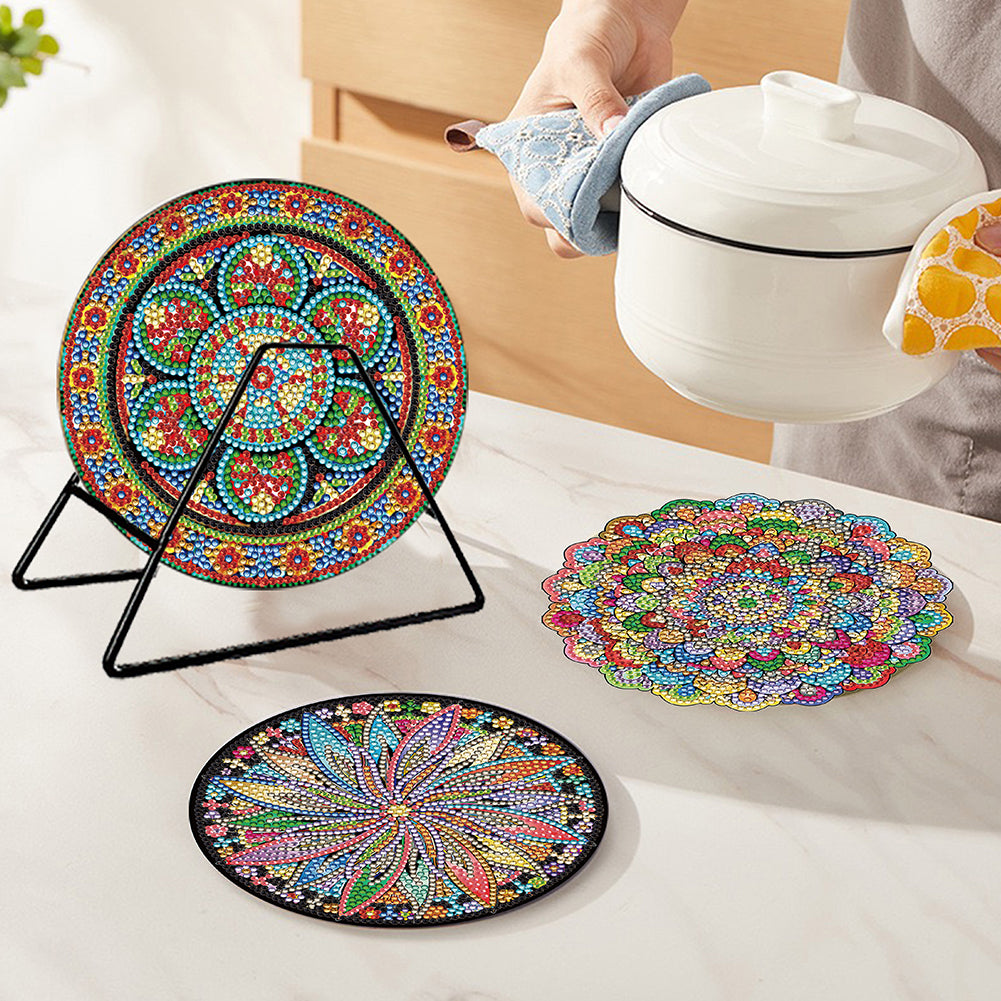 4PCS Wooden Diamond Painted Placemats for Dining Table Decor (Datura #8)