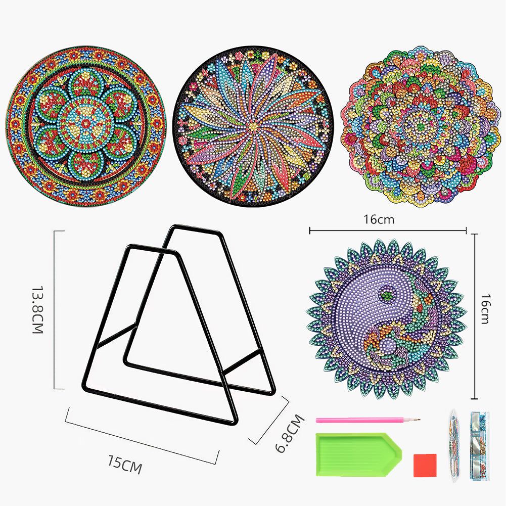 4PCS Wooden Diamond Painted Placemats for Dining Table Decor (Datura #8)