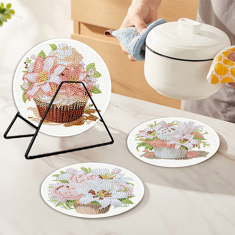 4PCS Wooden Diamond Painted Placemats for Dining Table Decor (Bouquet #9)