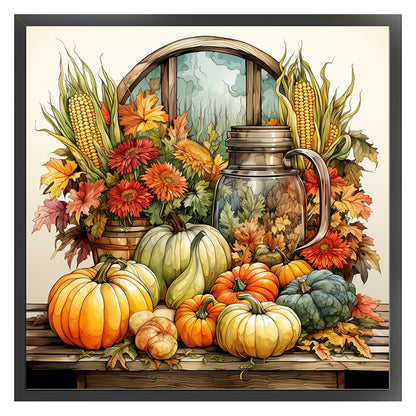 Pumpkin Corn Flowers - 11CT Stamped Cross Stitch 50*50CM