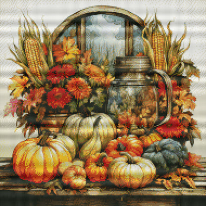 Pumpkin Corn Flowers - 11CT Stamped Cross Stitch 50*50CM