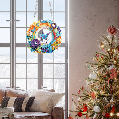 Special Shaped+Round Diamond Painting Wall Decor Wreath(Flower and Butterfly #4)