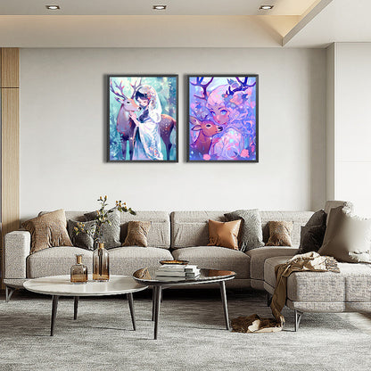 Deer And Girl - Full Round Drill Diamond Painting 40*50CM