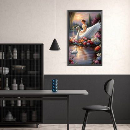 Swan And Girl - Full Round AB Drill Diamond Painting 30*50CM