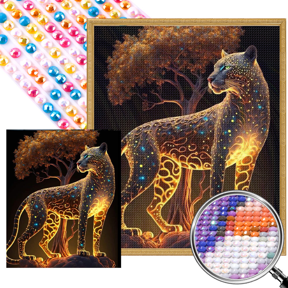 Glowing Leopard - Full Round AB Drill Diamond Painting 50*60CM