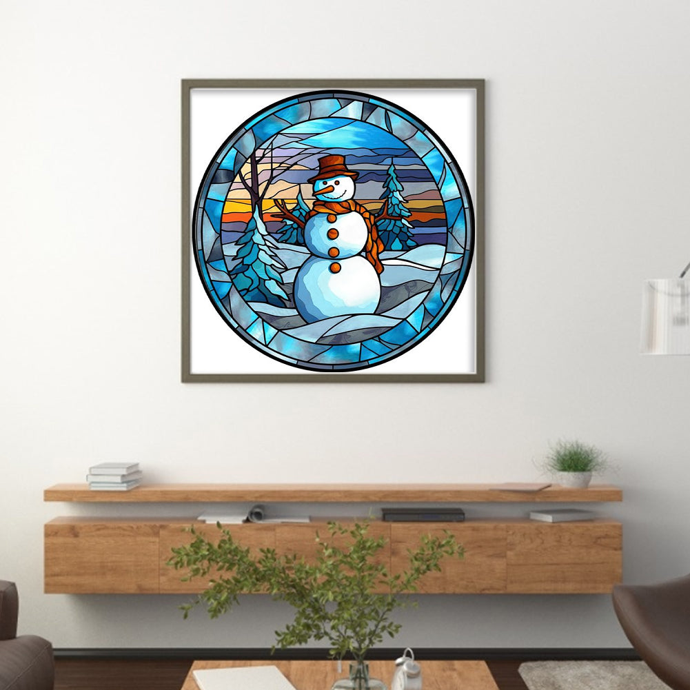 Glass Painting-Snowman - 11CT Stamped Cross Stitch 40*40CM
