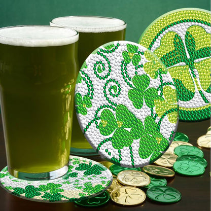 8PCS Wooden Diamond Painting Art Coaster Kit with Holder (Saint Patricks Day #1)