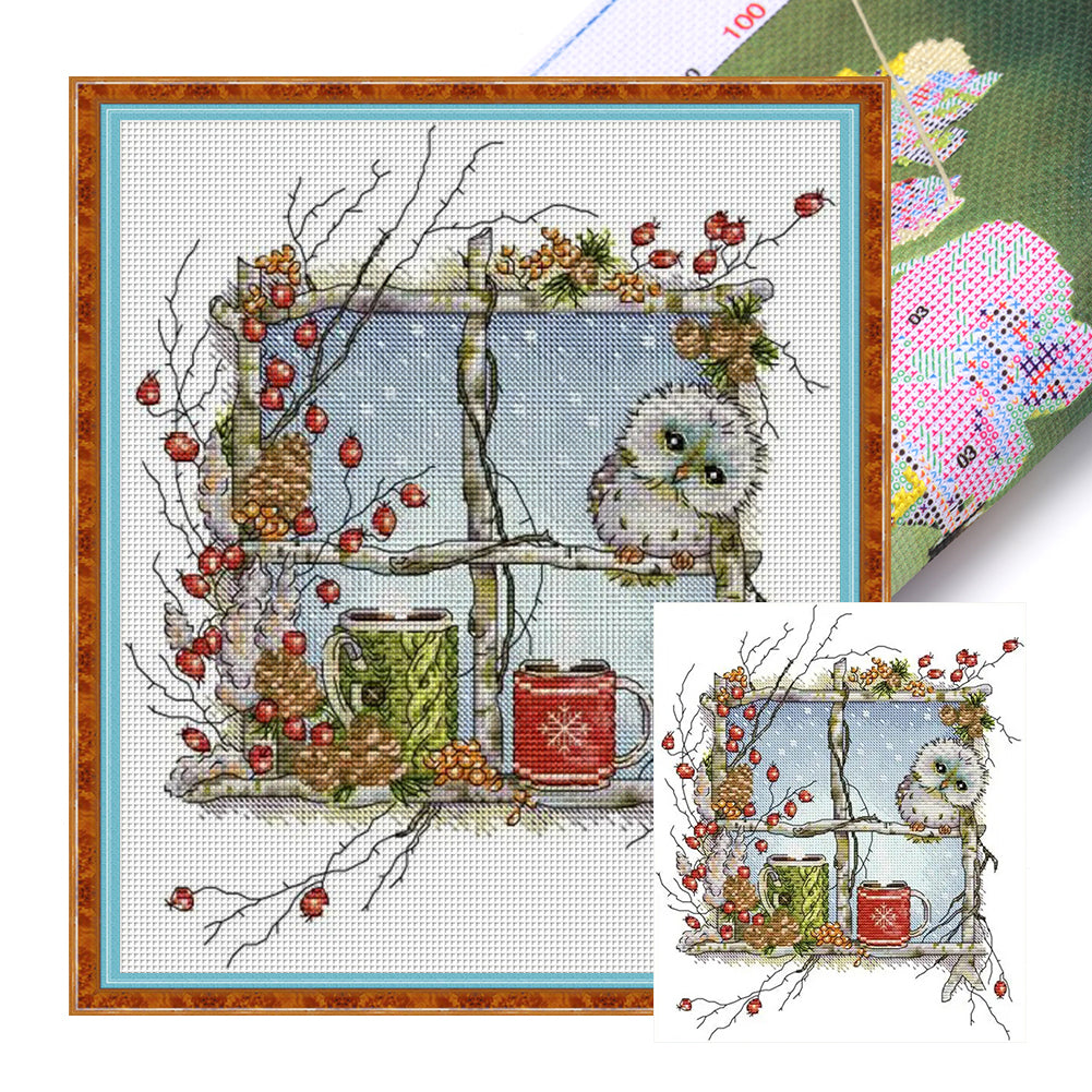 Owl On The Window - 14CT Stamped Cross Stitch 30*34CM