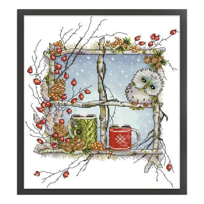 Owl On The Window - 14CT Stamped Cross Stitch 30*34CM
