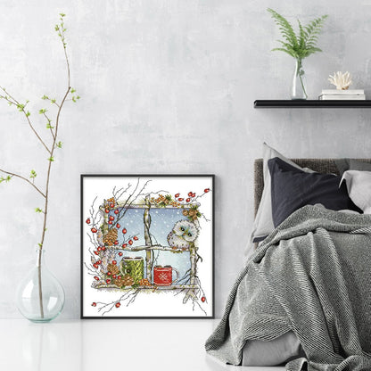 Owl On The Window - 14CT Stamped Cross Stitch 30*34CM