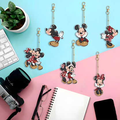 6PCS Mickey Mouse Double Sided Special Shape Diamond Art Keyring for Beginners
