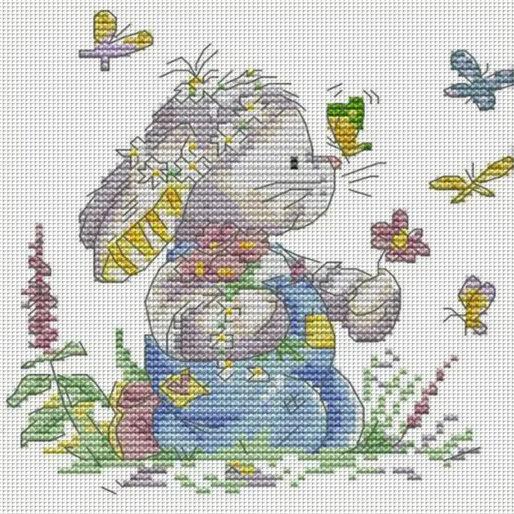 Rabbit And Butterfly 2 - 14CT Stamped Cross Stitch 18*19CM
