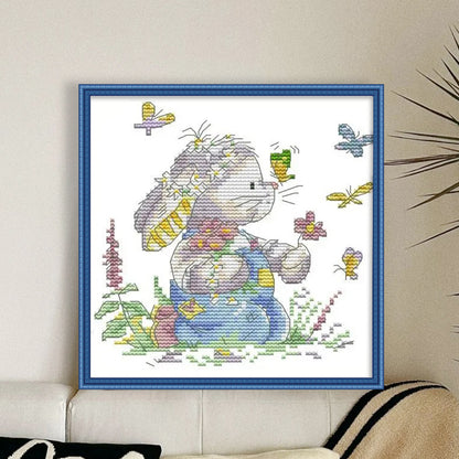 Rabbit And Butterfly 2 - 14CT Stamped Cross Stitch 18*19CM
