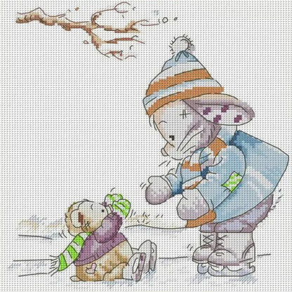 Rabbit Is Skating - 14CT Stamped Cross Stitch 28*28CM
