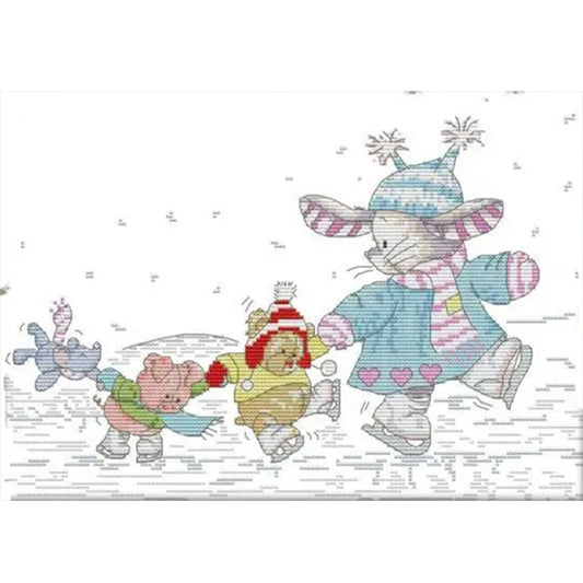 Patch Bunny Skating - 14CT Stamped Cross Stitch 37*28CM