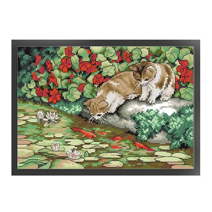 Cat And Fish - 14CT Stamped Cross Stitch 30*21CM