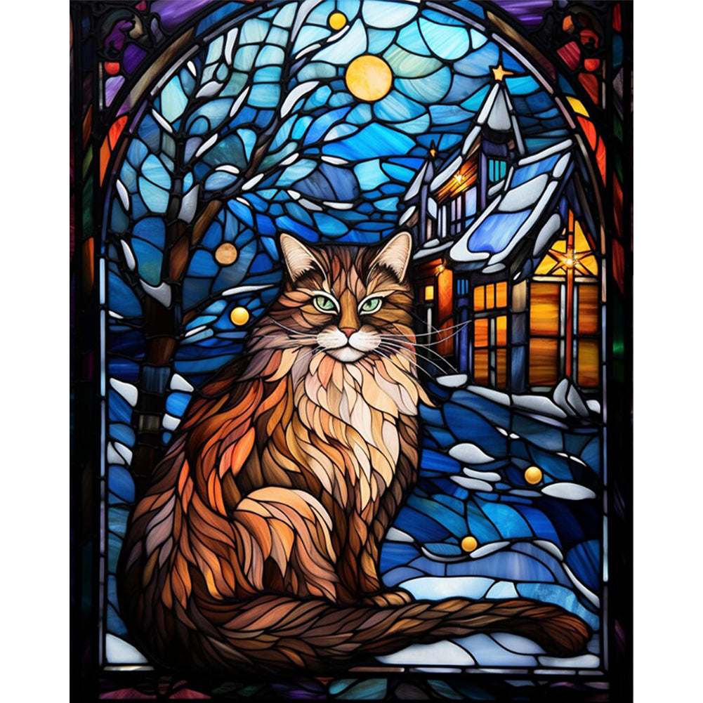 Glass Painting-Moonlight Cat - 14CT Stamped Cross Stitch 40*50CM