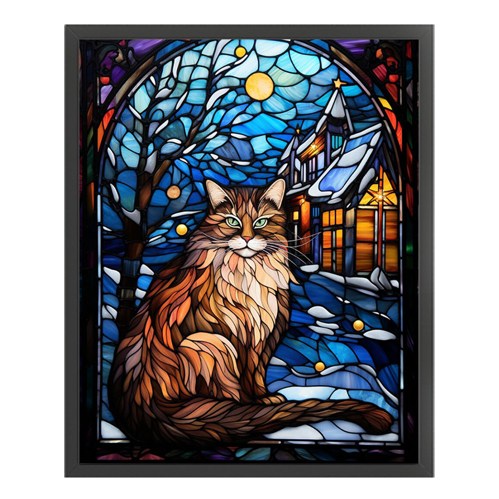 Glass Painting-Moonlight Cat - 14CT Stamped Cross Stitch 40*50CM