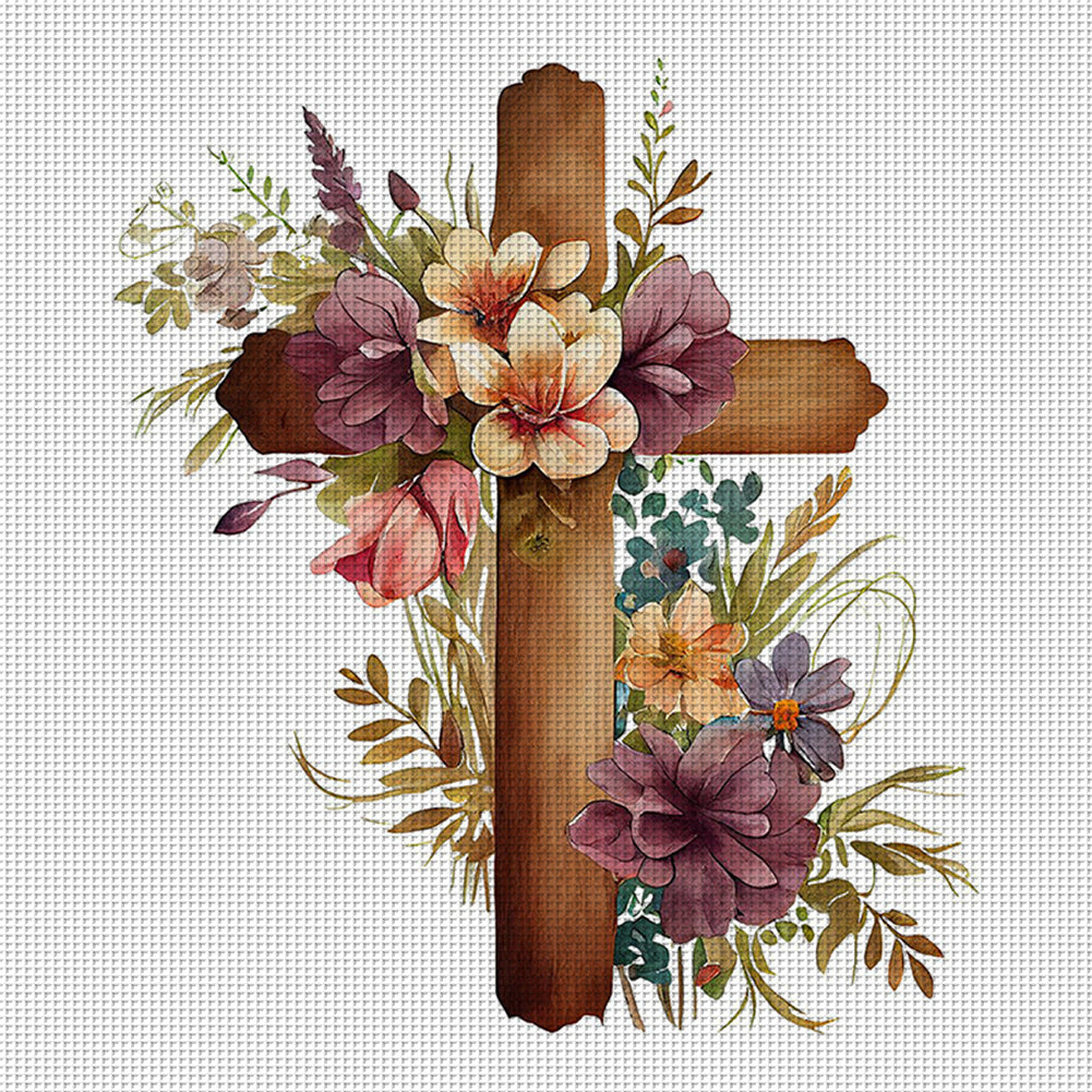 Cross Flower - 11CT Stamped Cross Stitch 40*40CM