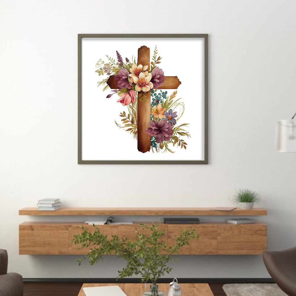 Cross Flower - 11CT Stamped Cross Stitch 40*40CM